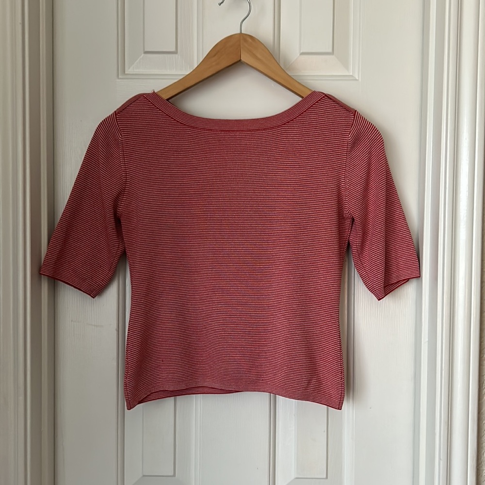 Vintage elbow length striped silk blouse